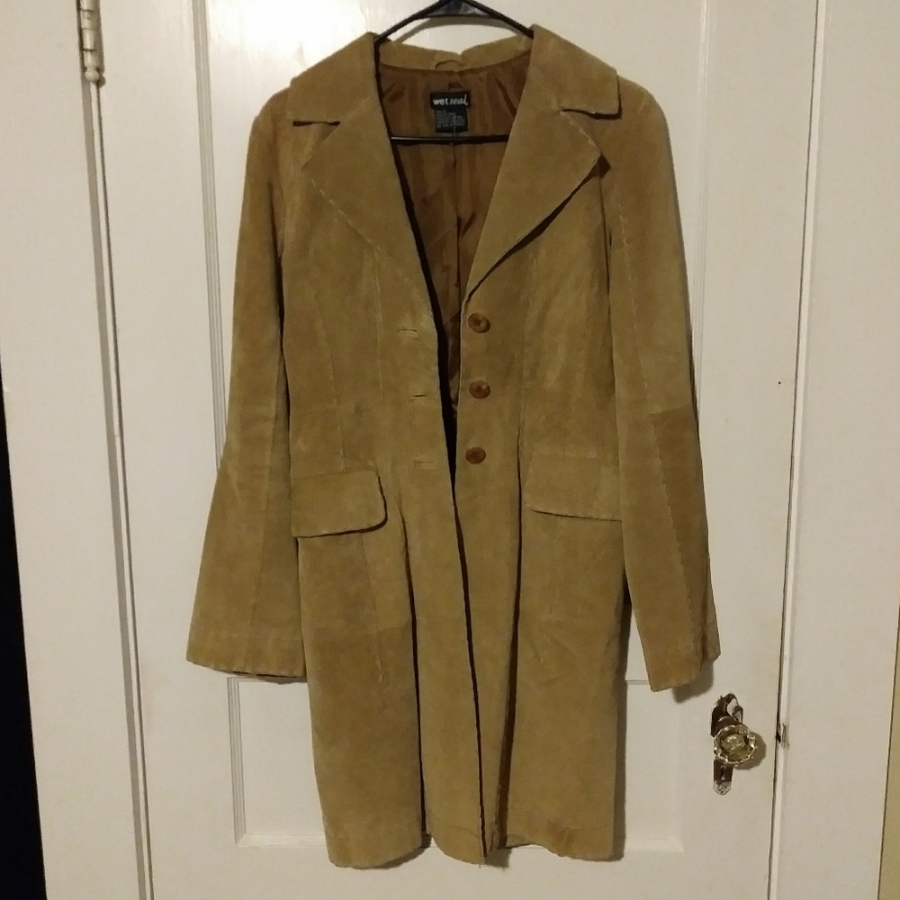 Wet Seal women's small tan real leather long jacket